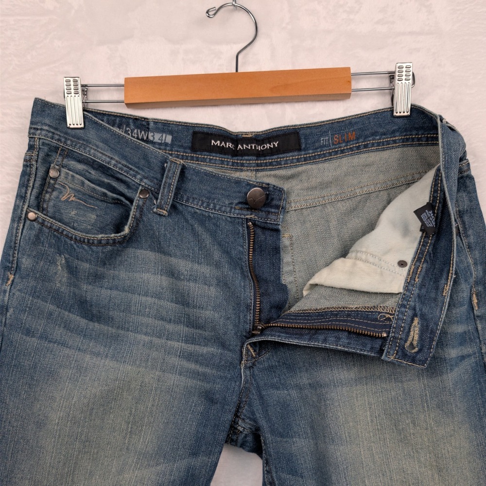 Marc Anthony Jeans Men's 35x32 Blue Slim Fit Faded Distressed Denim Streetwear
